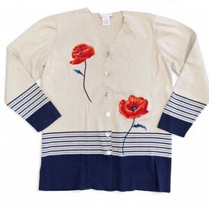 SB Collection Vintage 100% Cotton Cardigan Floral Embroidered Size L Grannycore